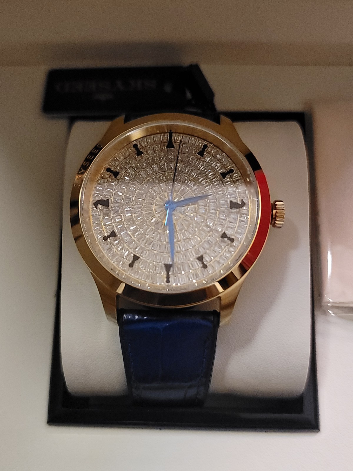 Blue And Gold Skyseed Watch With Emerald Cut Sapphire Crystals