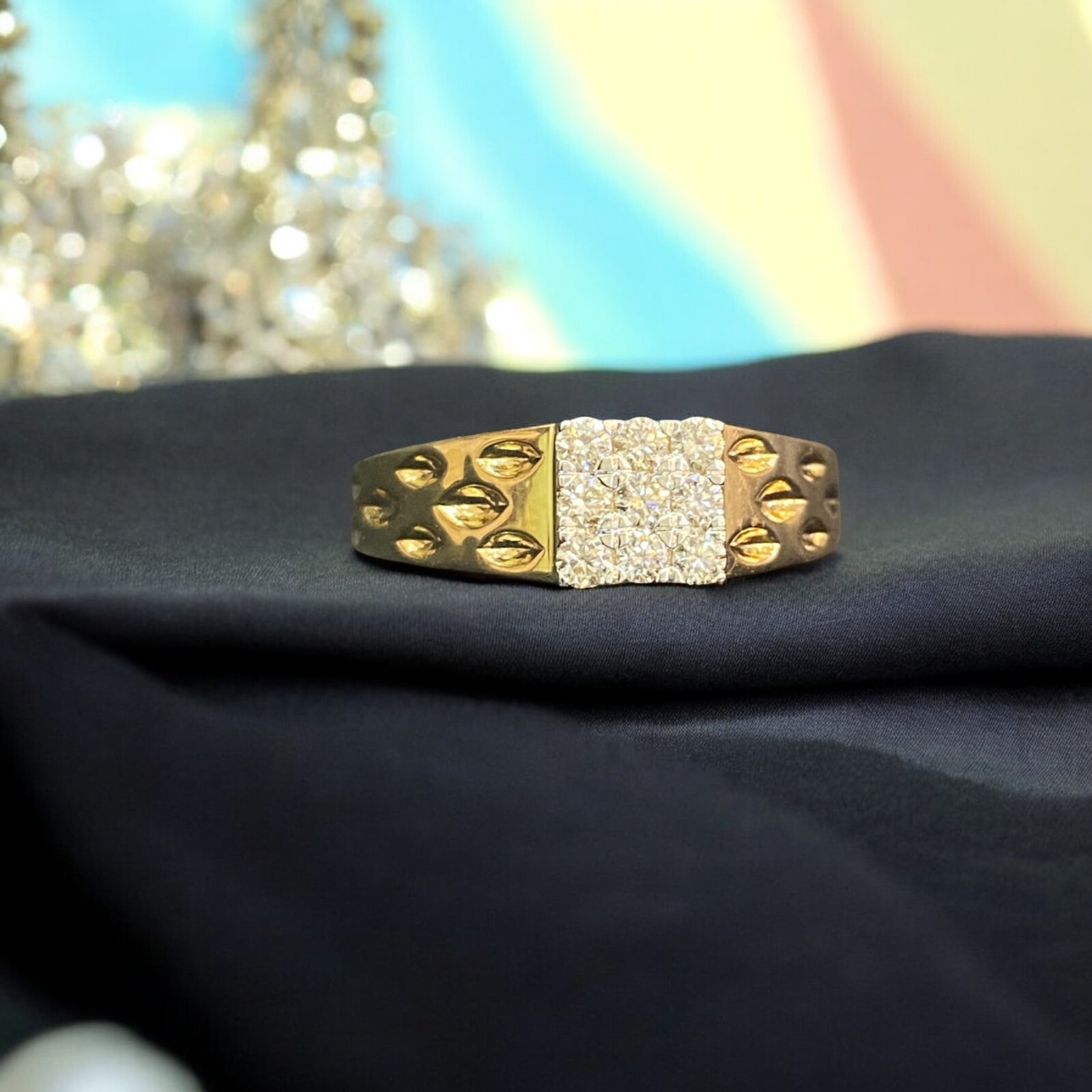 0.45 Cts F/VS1 Round Brilliant Cut Diamonds Men’s Three-Row Band Ring 18K Gold