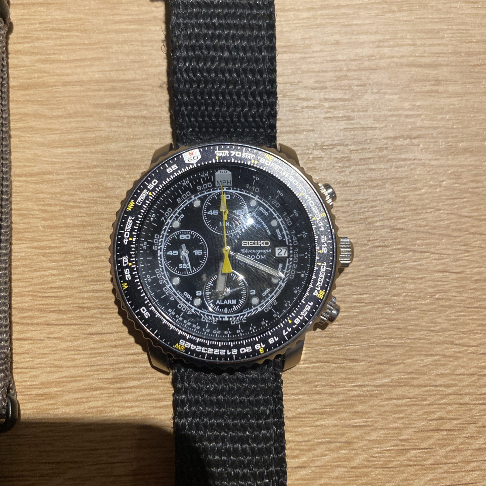 Seiko Flightmaster Pilot SNA411P1 Chronograph Black Quartz 7T62 Watch