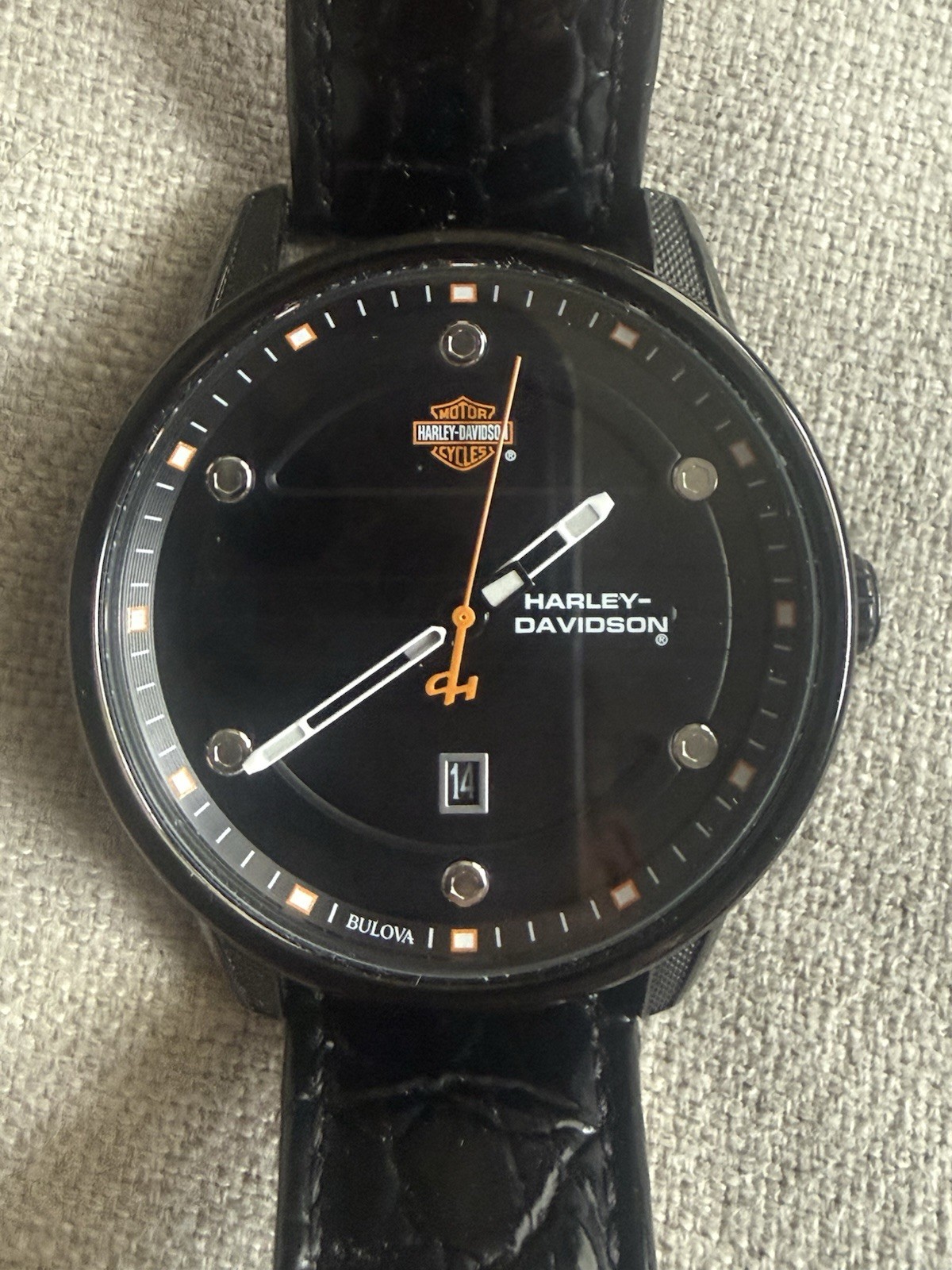 Bulova Harley Davidson Men’s Quartz Black Dial Leather Strap Watch 78B153