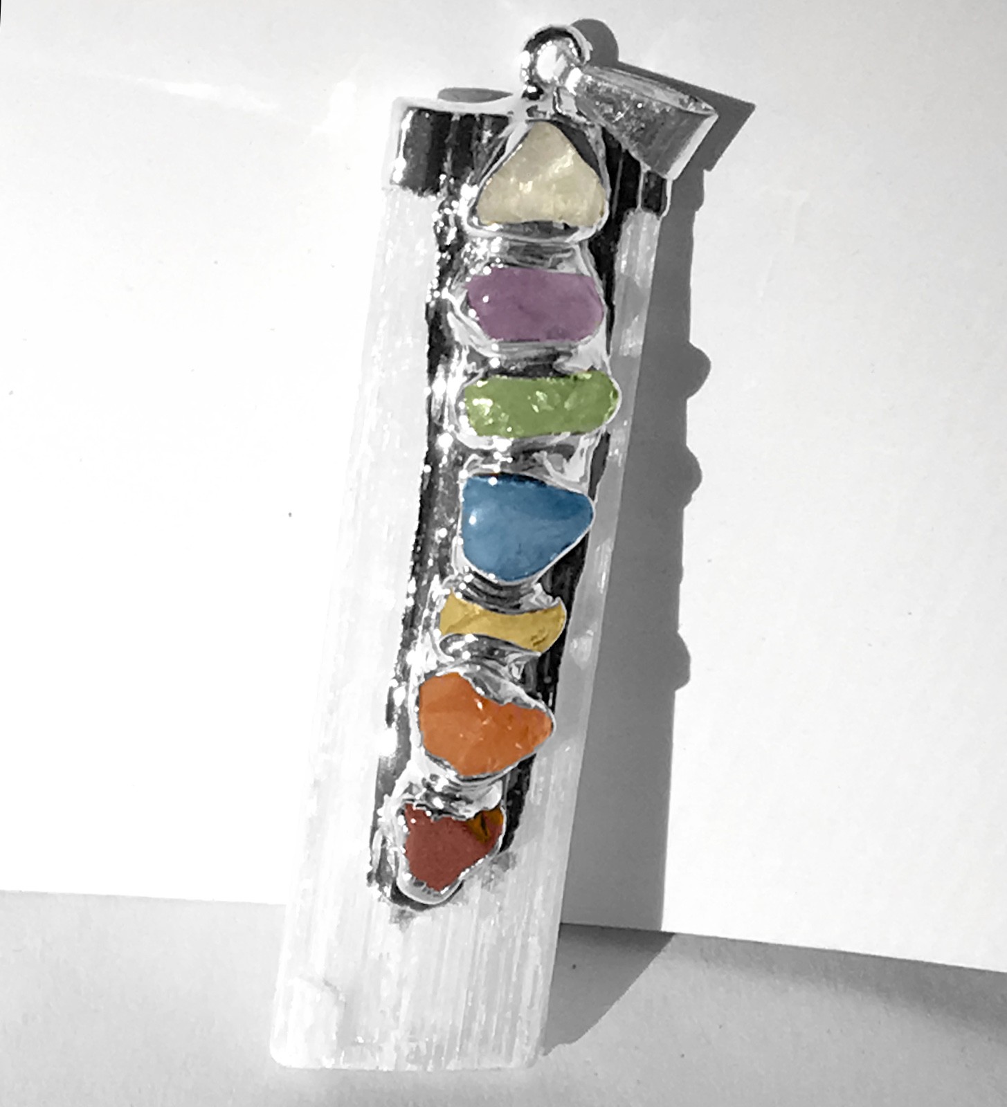 Selenite Chakra Crystal Pendant CHARGED 925 Sterling Silver Necklace HANDMADE