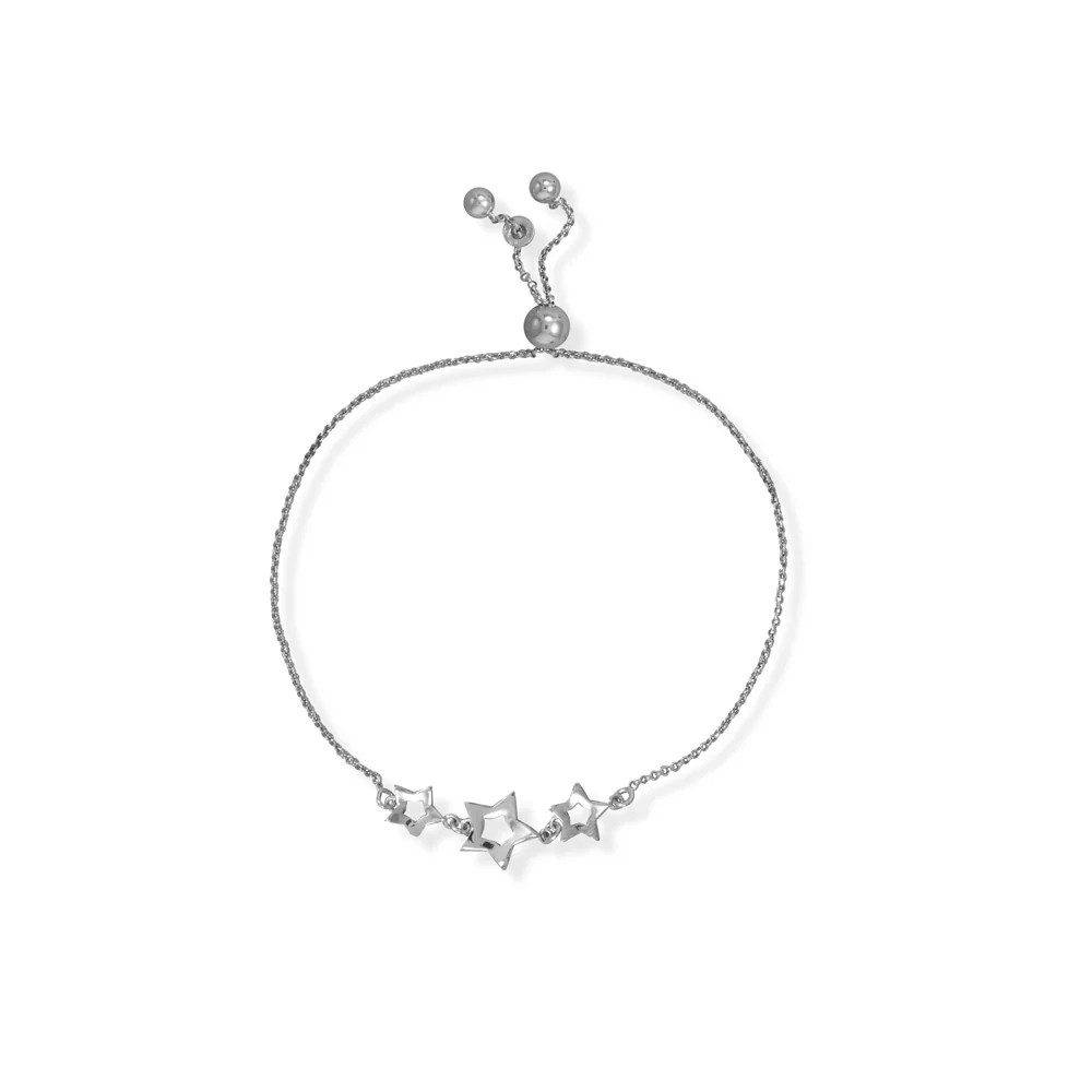 Women’s Rhodium Plated 925 Sterling Silver Adjustable 3 Star Bolo Bracelet 9 Inc
