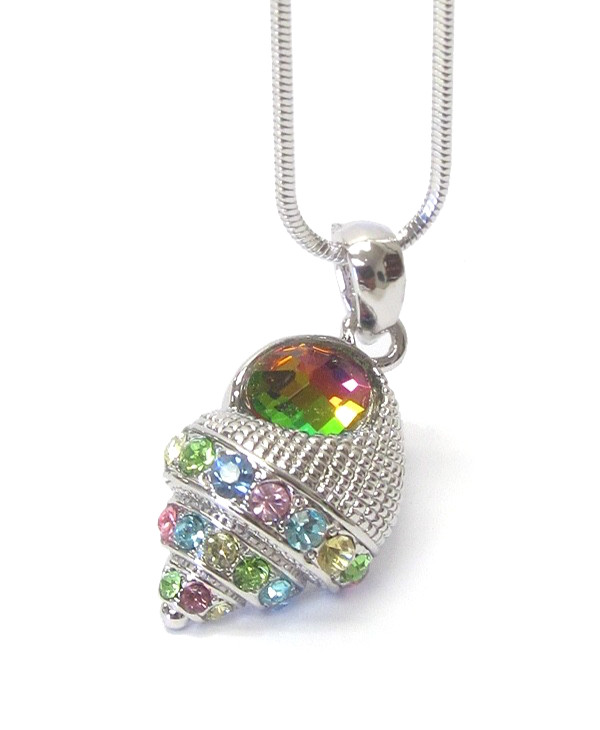 Austrian Crystal Conch Shell Necklace Pendant Silver Plated New
