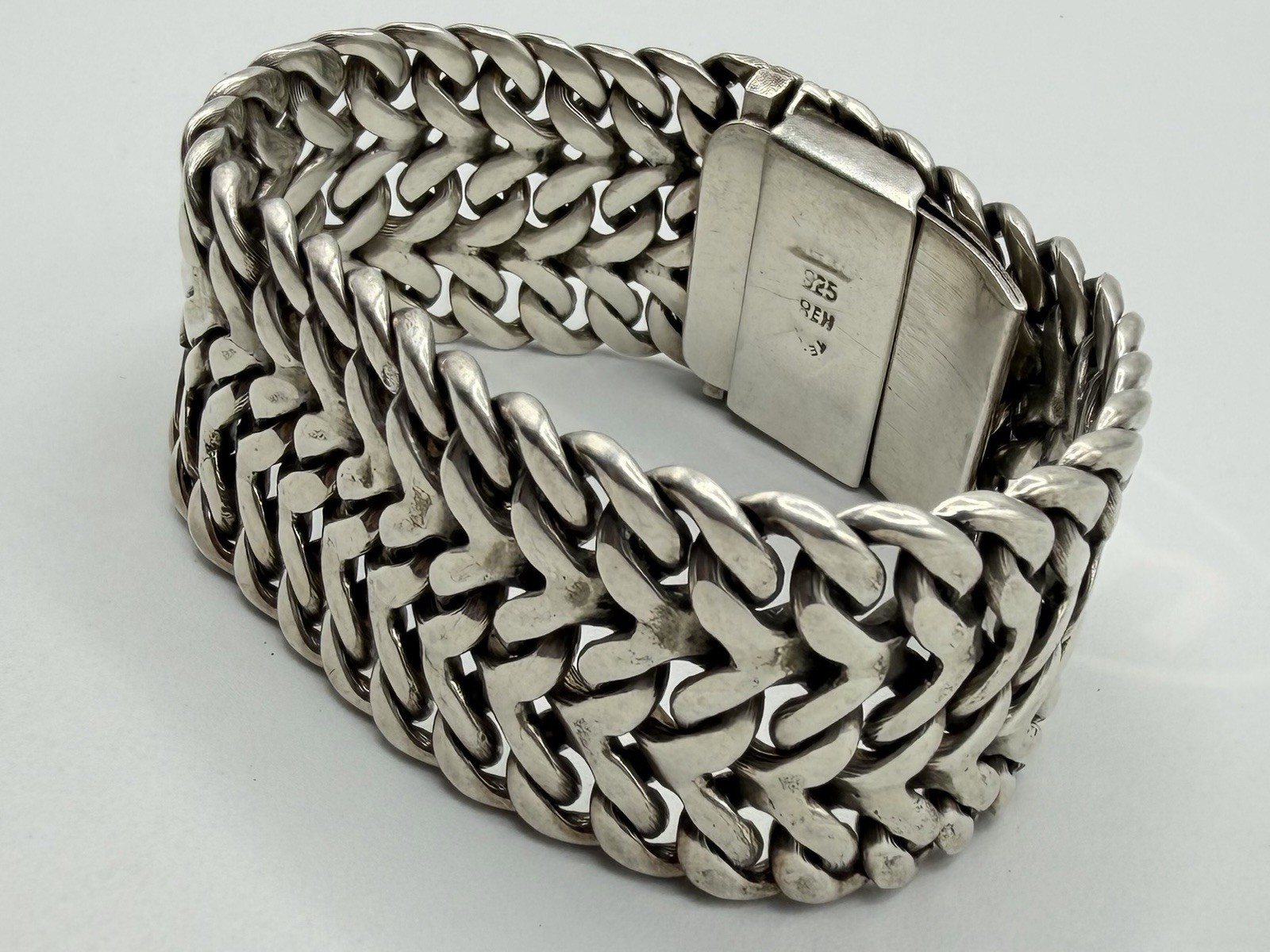108g VTG Taxco Mexico 925 Sterling Silver Double Curb Link Bracelet Men’s Signed