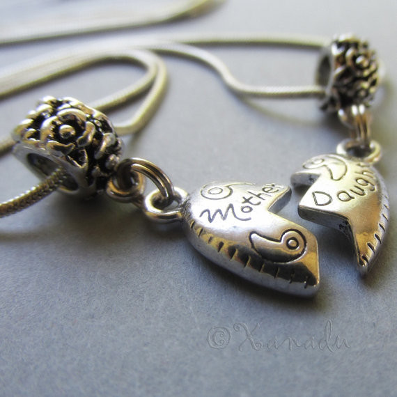 Mother Daughter Heart Halves Charm Bead Set For European Charm Bracelet Chains
