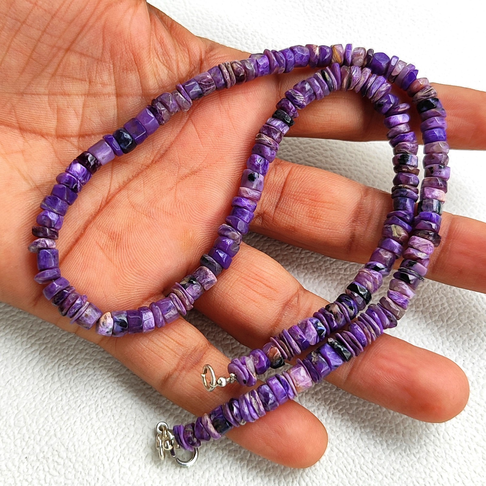 Natural Charoite Necklace 5-6mm Smooth Heishi Beads 17″ Purple India Gemstone