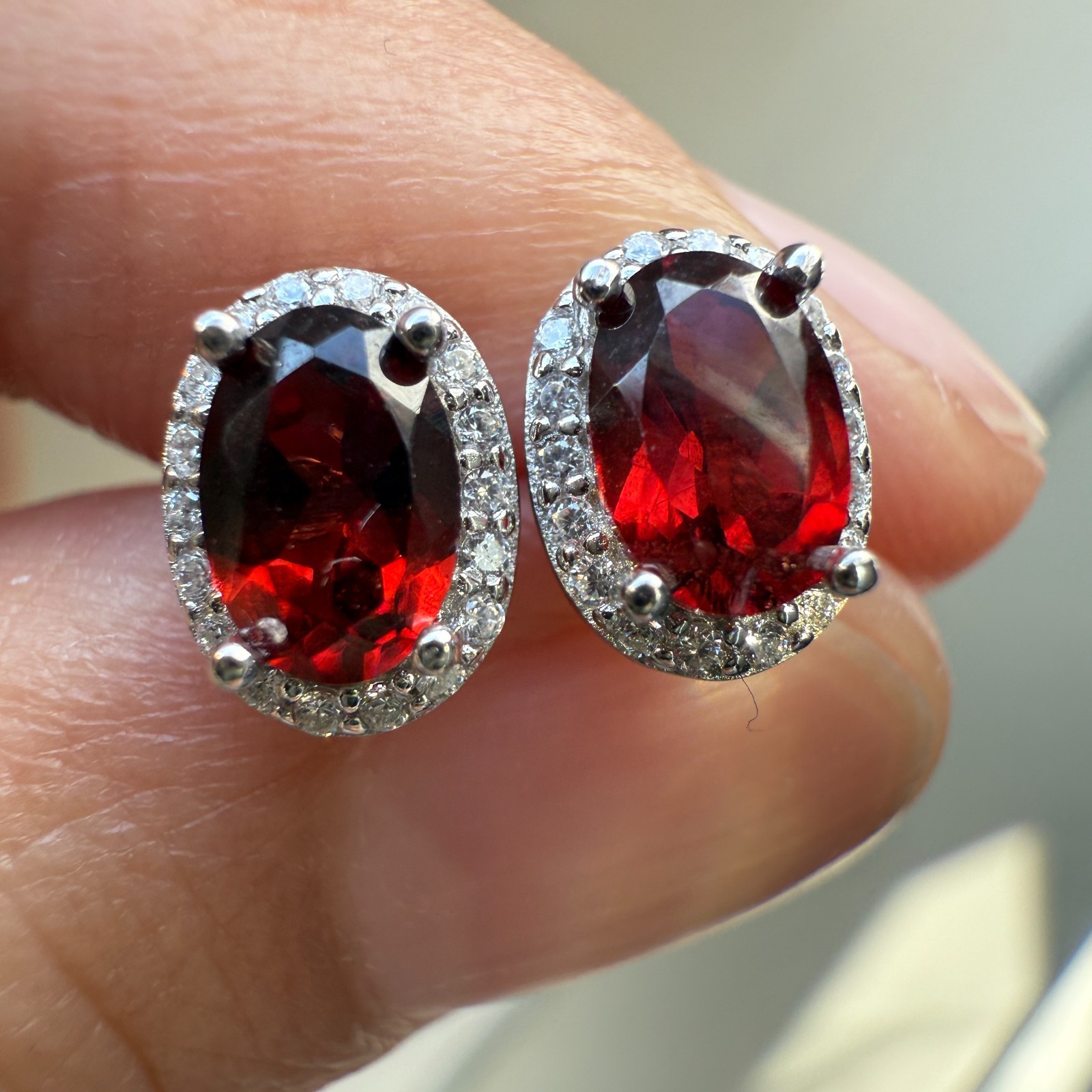 925 Sterling Silver Earrings 6x4mm Natural Rhodolite Garnet Gemstone Zircon Gift