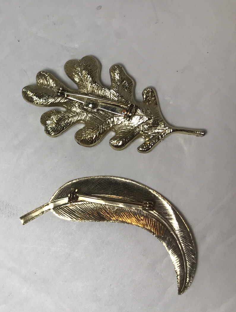 Vintage Leafs Pins Brooch Fashion Jewelry Mix Lot of 2 Gold-tone EUC