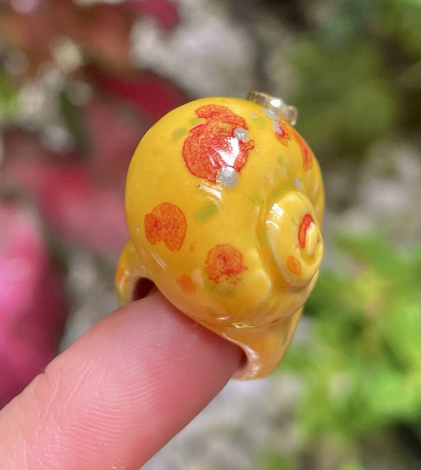 Handmade Ceramic Pendant Jewelry. Unique piece. Orange speckles