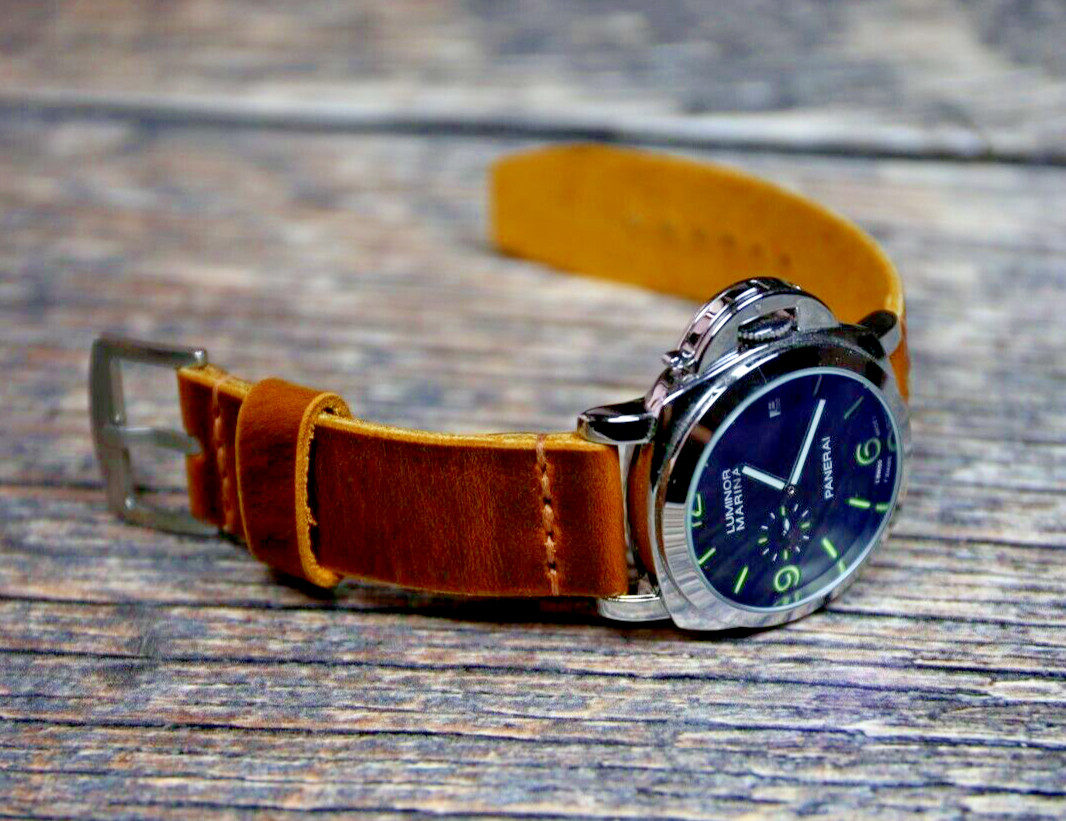 Handcrafted Vintage Brown Leather Watch Strap 18-26mm Classic Retro Style Band
