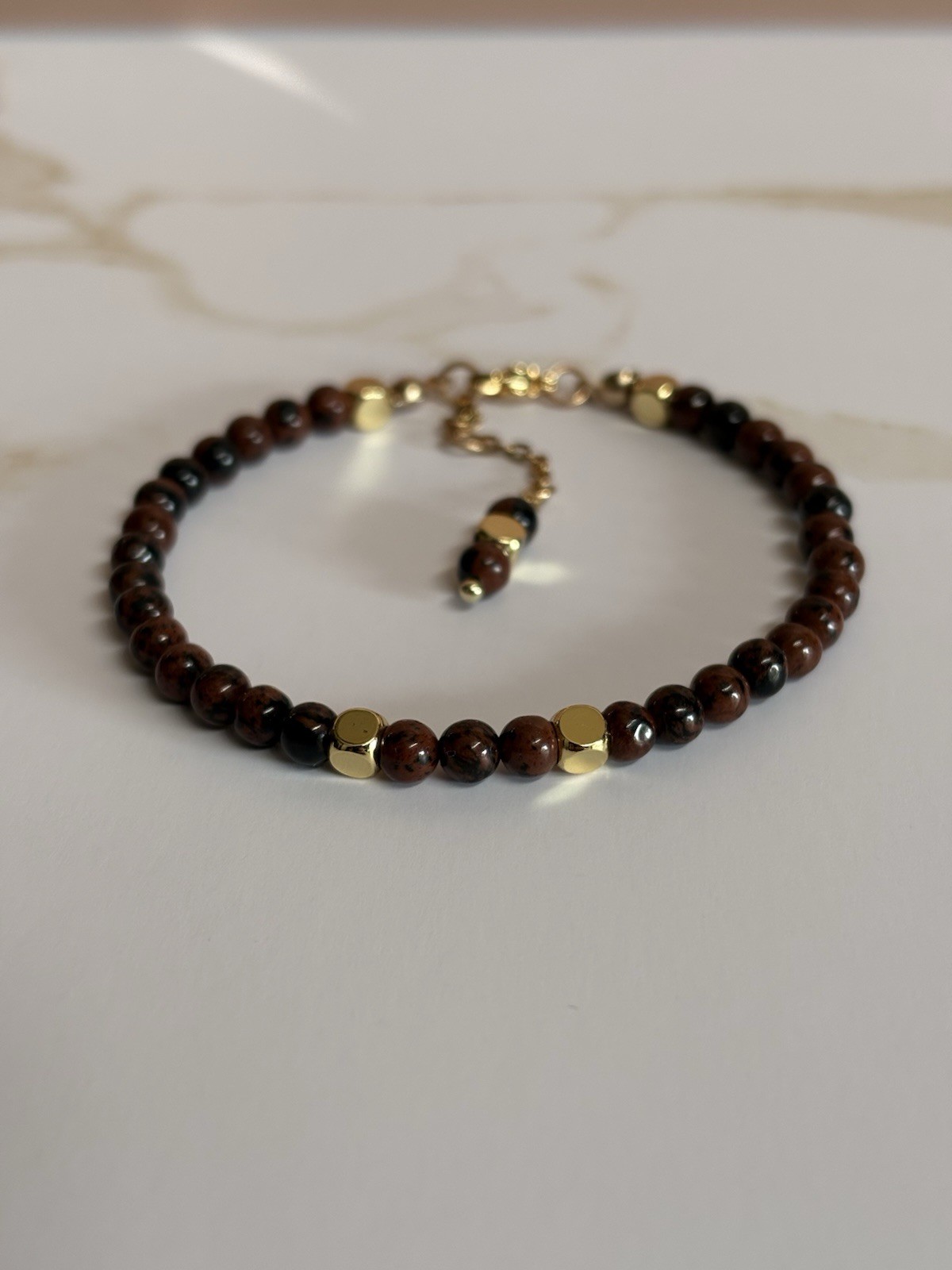 Mahogany Obsidian 4mm Natural Gemstone Beaded Bracelet Handcrafted Jewelry