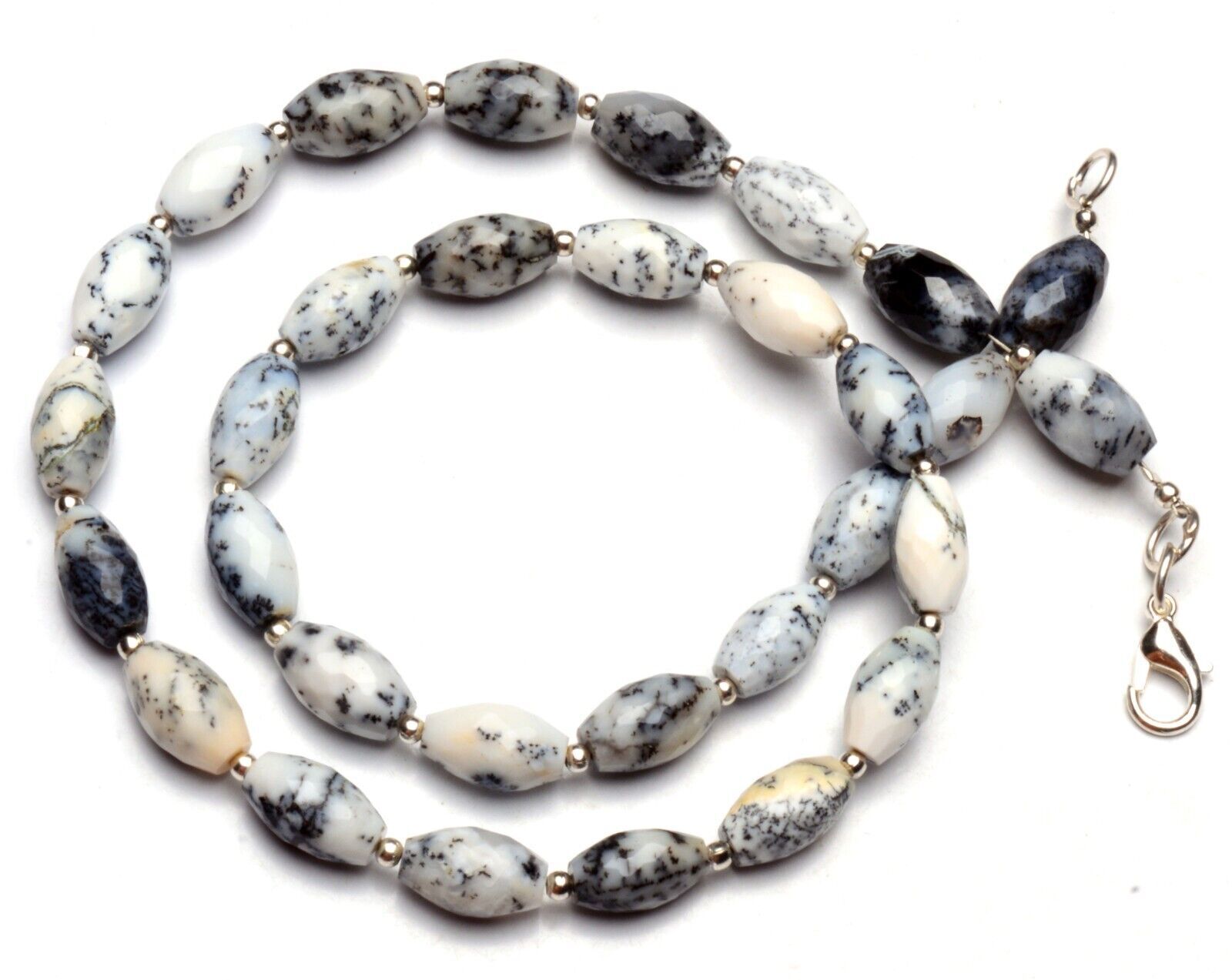Dendritic Opal Gem Oval Nuggets Necklace 17″ 12x7mm Size Faceted Beads