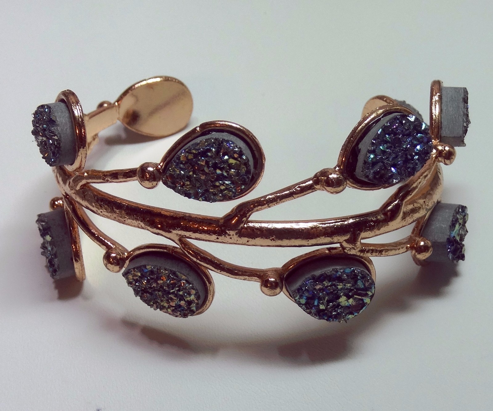 ONE of a KIND Blue Druzy STATEMENT Necklace Earrings & Bracelet Set ROSE GOLD