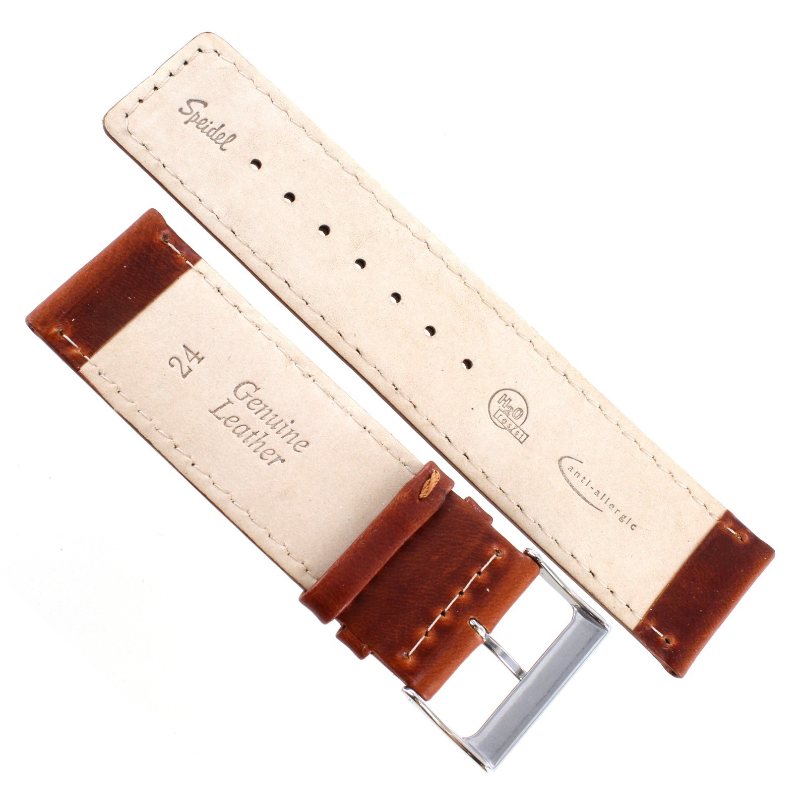 24mm Speidel Honey Tan Stitch Padded Oiled Leather Square Tip Mens Band 6052 820