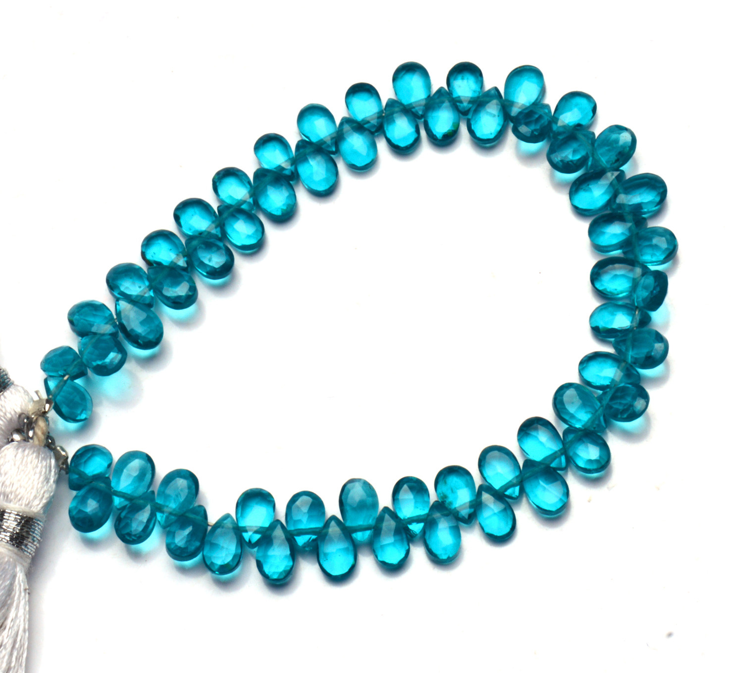Green Apatite Color Quartz 5x3MM Approx. Faceted Pear Shape Beads Strand 6″