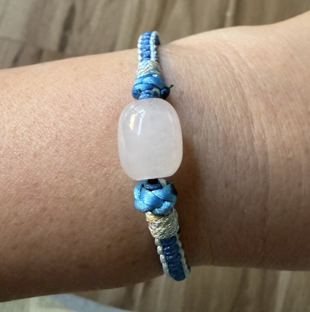Blue Braided Cord Slide Bracelet with White Barrel Bead Charm (Length 18cm)