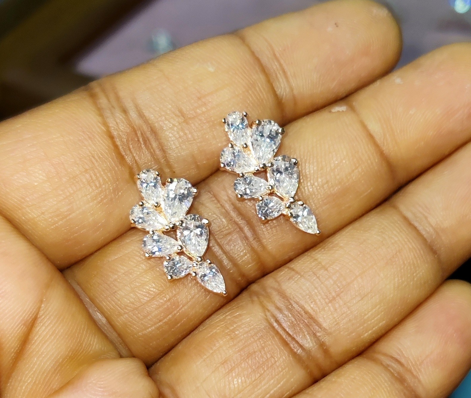2.20Ct Pear Cut Lab Created Diamond Leaves Stud Earrings 14K Rose Gold Plated