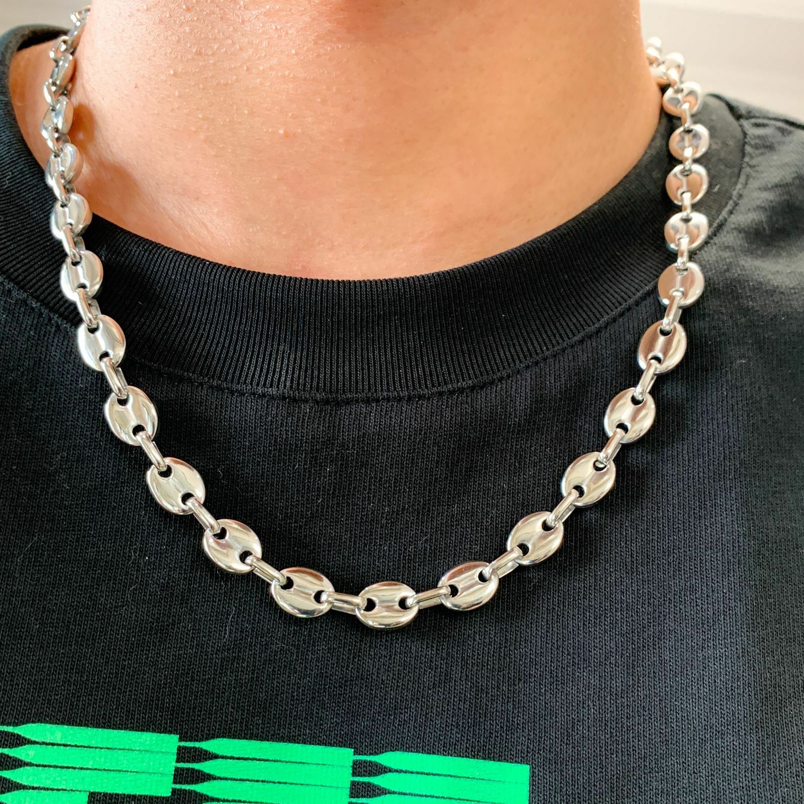 7/9/11mm Fashion Women Mens Chain 316L Stainless Steel Coffee Bead Link Necklace