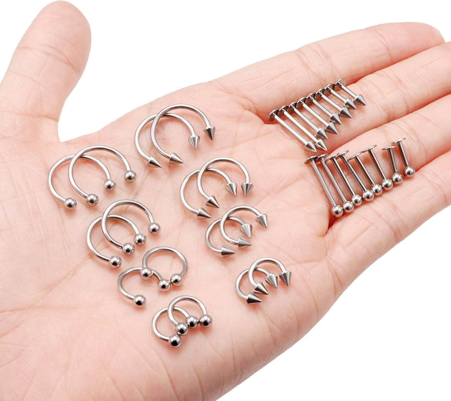 32PCS 16G Lip Rings Surgical Steel Snake Bite Jewelry Labret Jewelry Monroe Lip