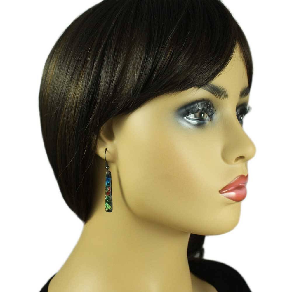 Black Glittering Multi Color Bar Dangling Pierced Earring – PT907E