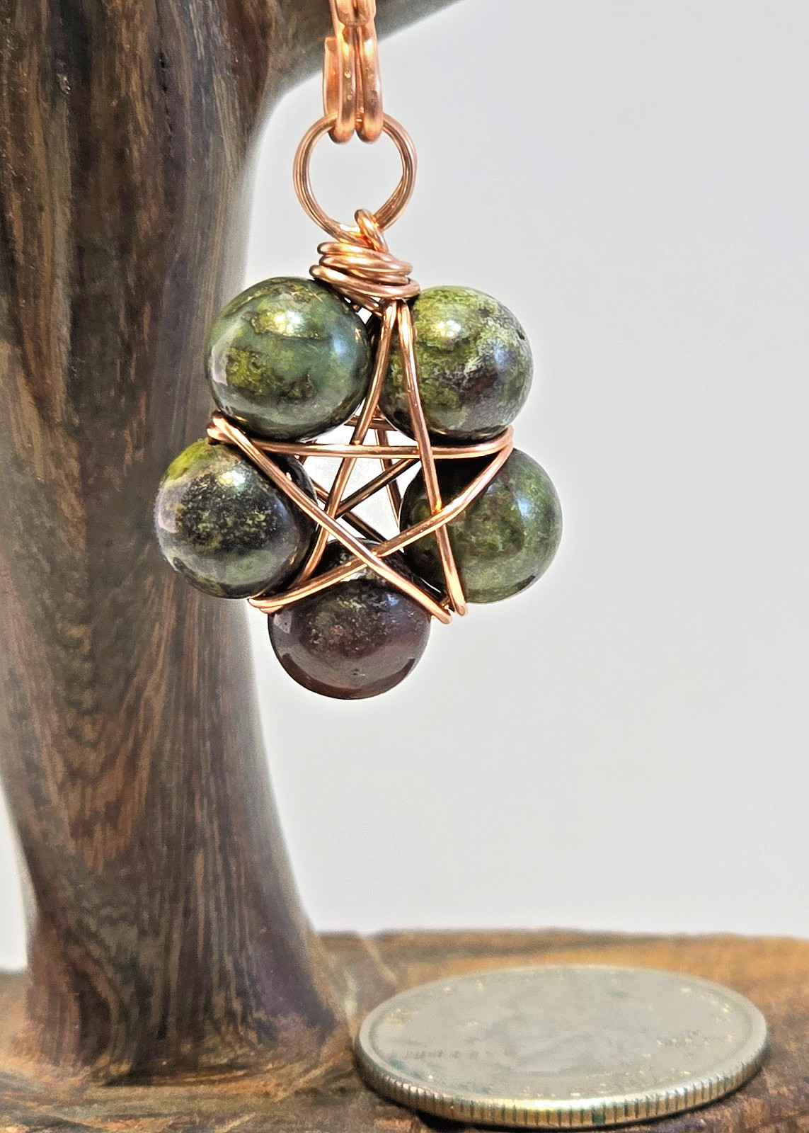 Copper Wire Wrapped 5-Point Star Pendant with Dragon’s Blood Jasper 8mm Beads