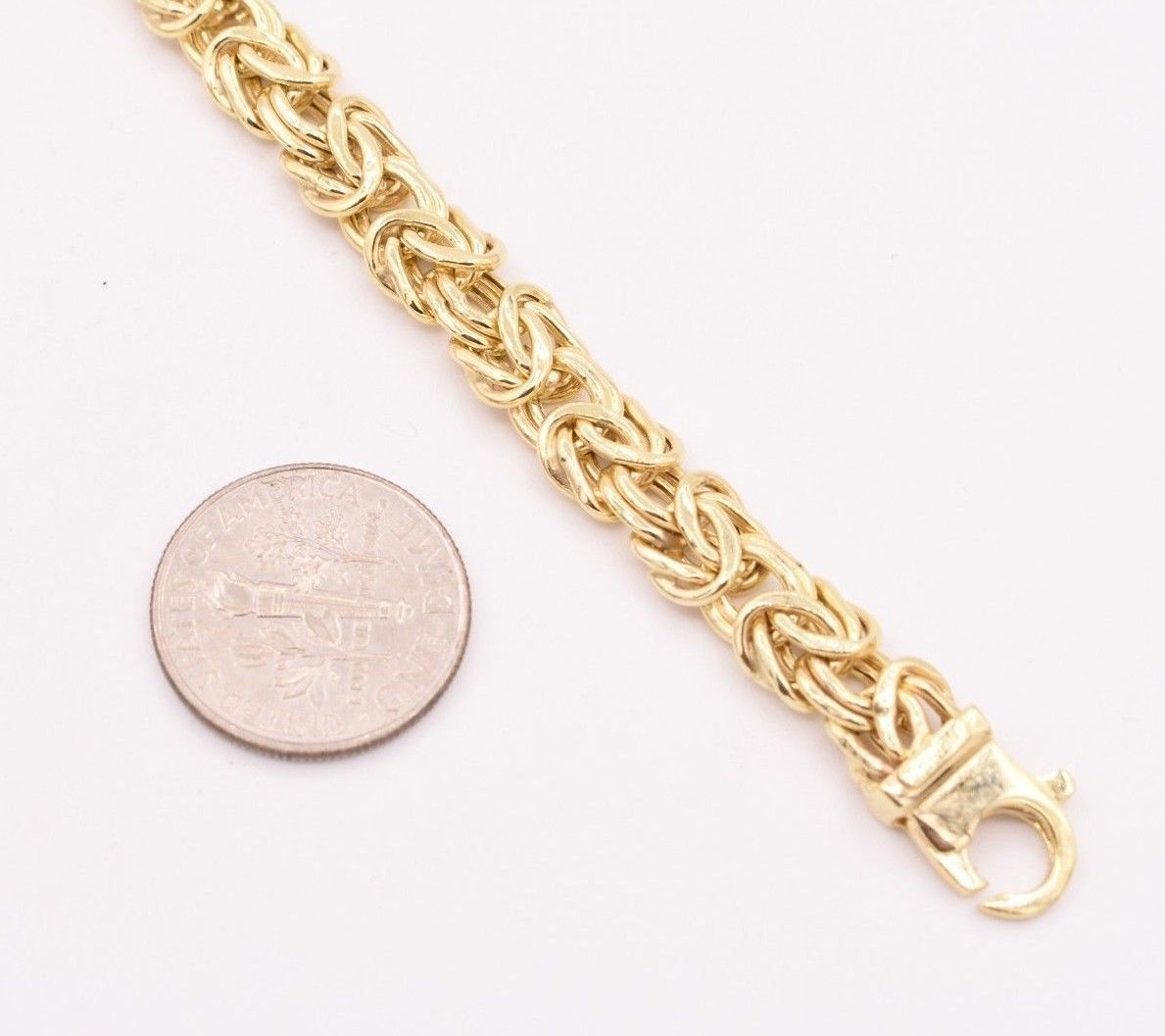 7mm All Shiny Classic Dome Byzantine Bracelet Lobster Lock Real 14K Yellow Gold
