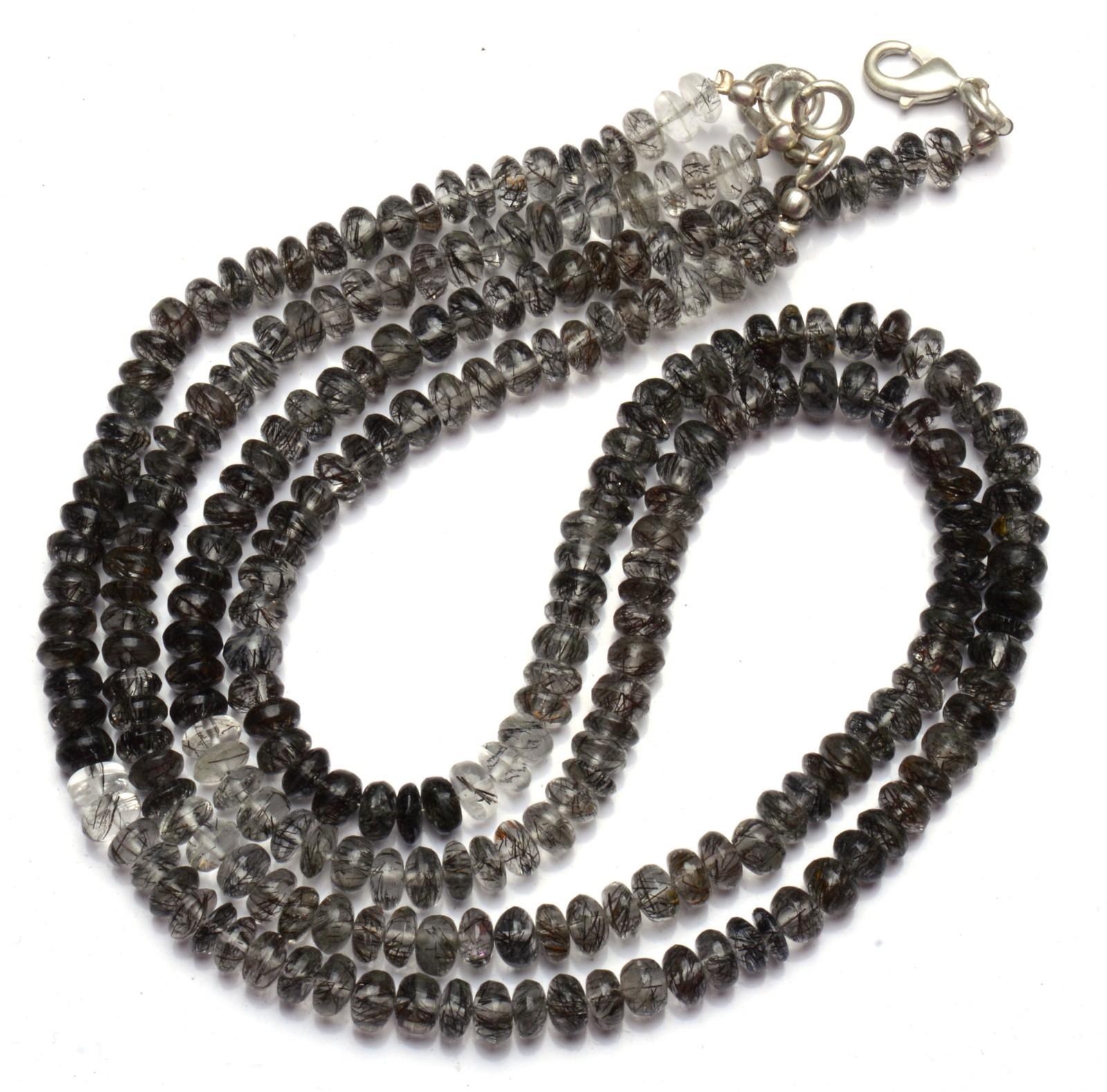 Natural Black Rutile Quartz Gem Smooth 5MM Approx. Rondelle Beads Necklace 16″