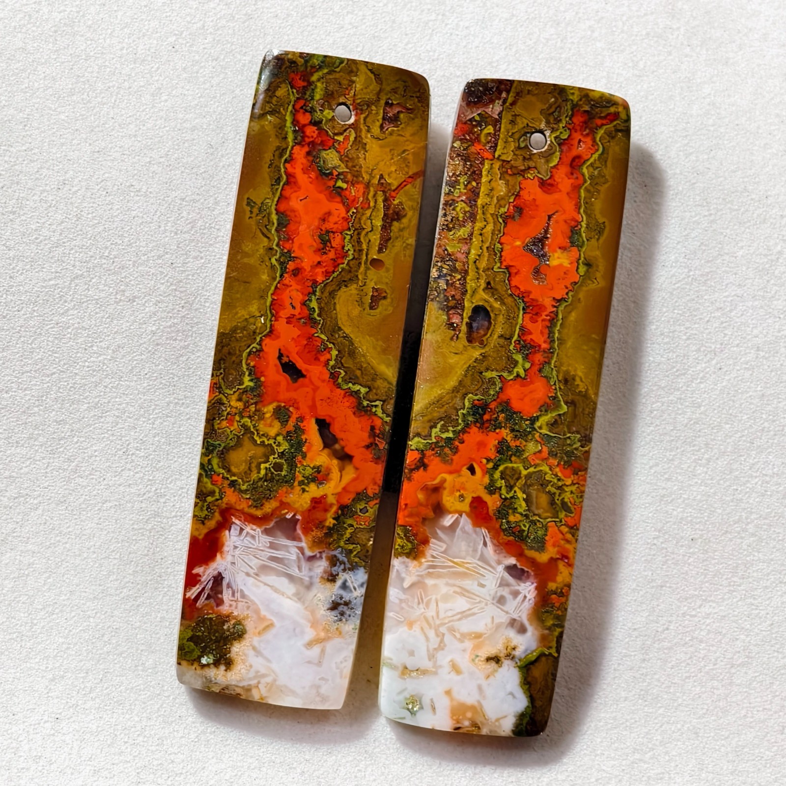 63 Cts Natural Seam Agate Drilled Match Pair Cabochon Gemstone 47.8X13.7 MM