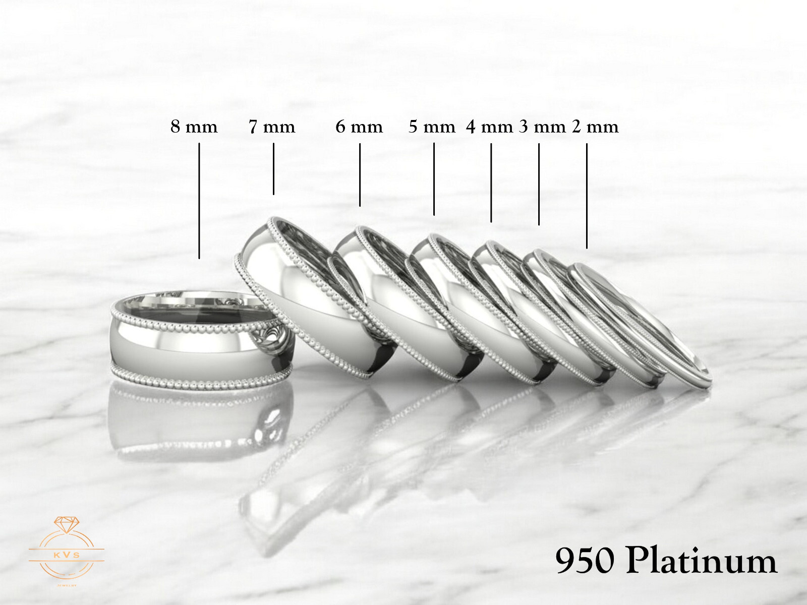 Solid 950 Platinum MILGRAIN EDGE Wedding Band Ring – Comfort Fit Polished New