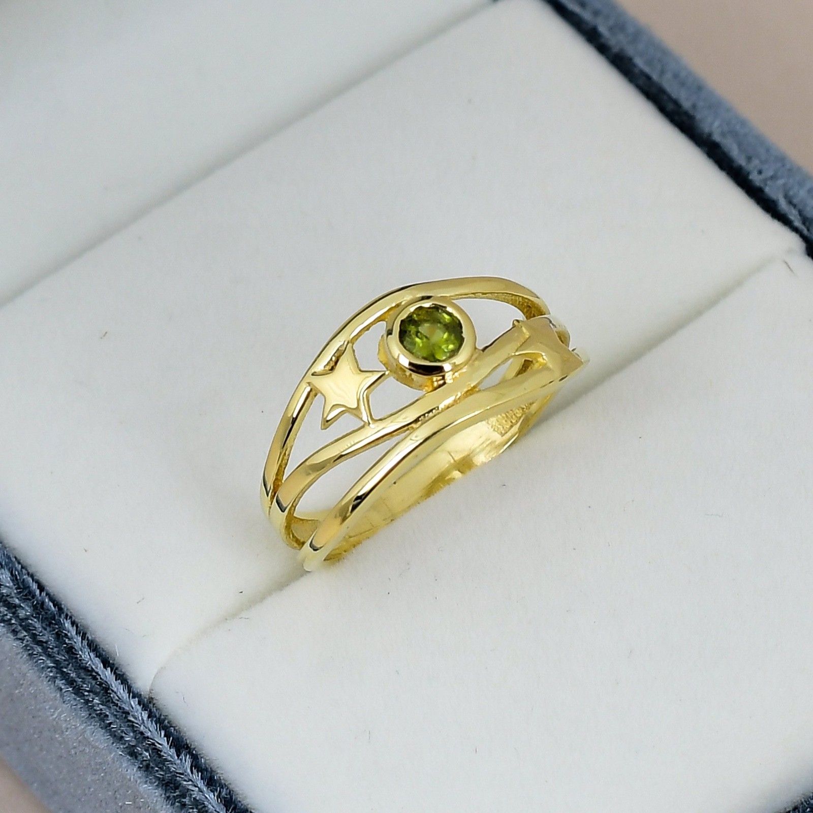 Peridot Ring 18K Gold Plated 4x6mm Baguette Gemstone Signet Style Ring Gift