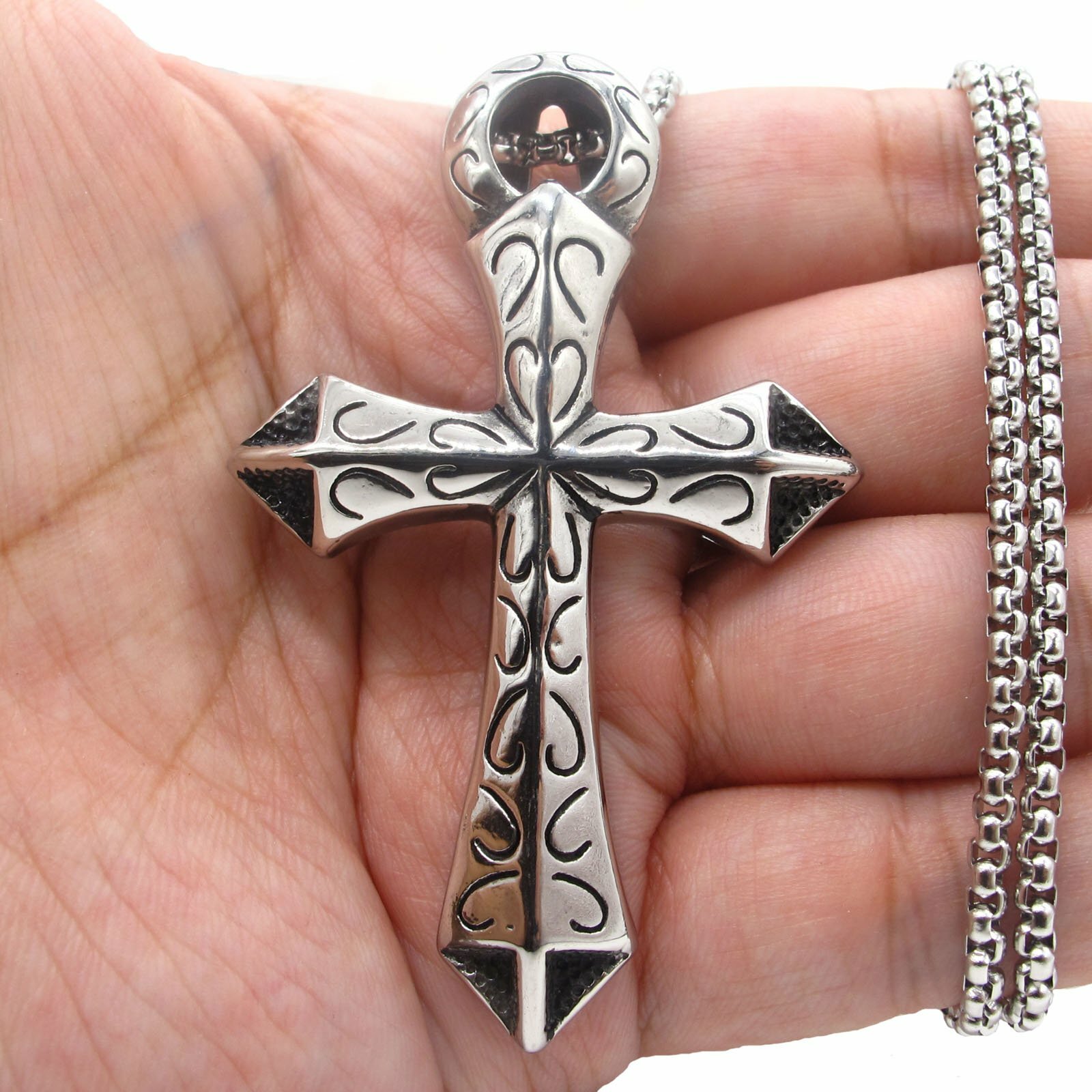 MENDEL Mens Large Egyptian Ankh Cross Pendant Necklace For Men Stainless Steel
