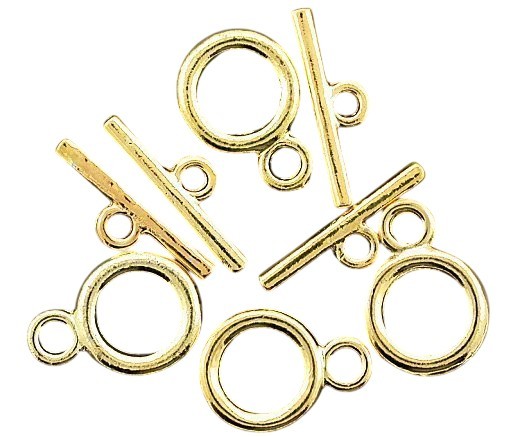 FOUR 14mm GOLD PLATED ROUND TOGGLE CLASPS AF39/3826