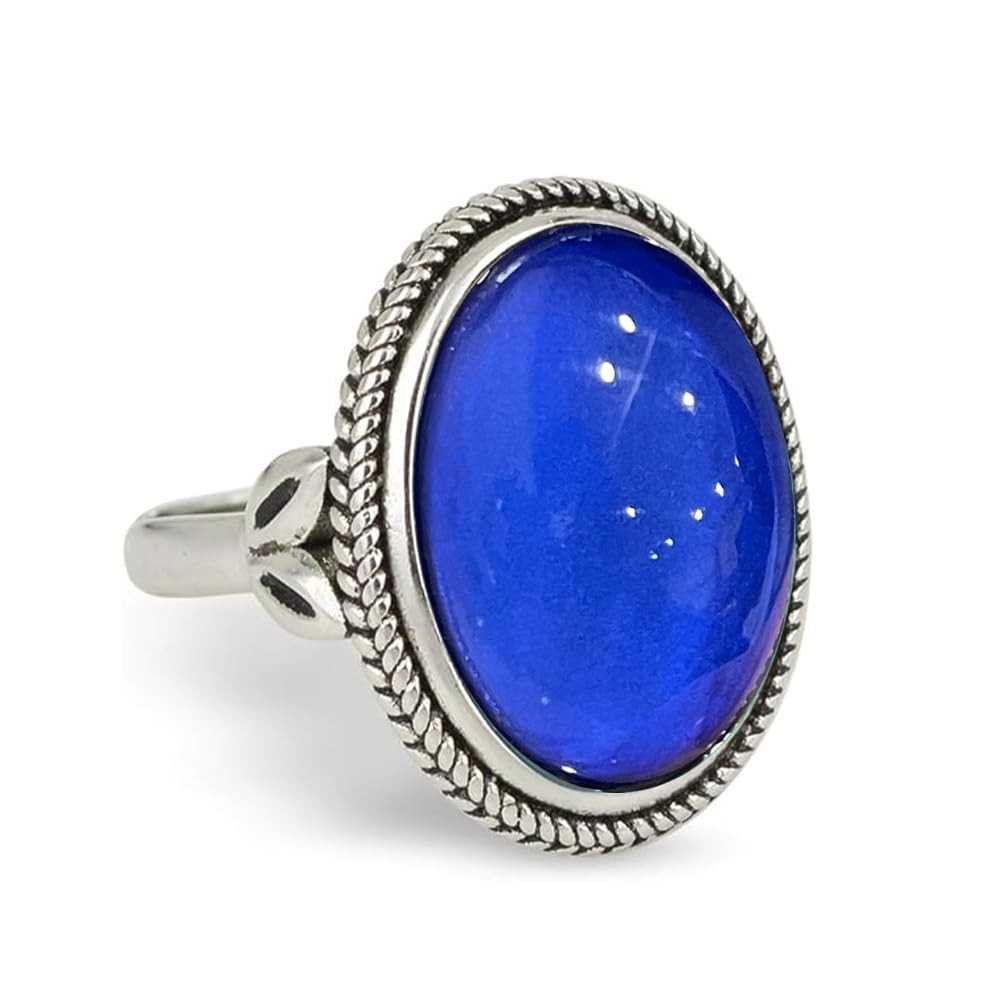 Vintage Adjustable Antique Silver Plated Mood Ring | Color Change Oval Stone, Gi