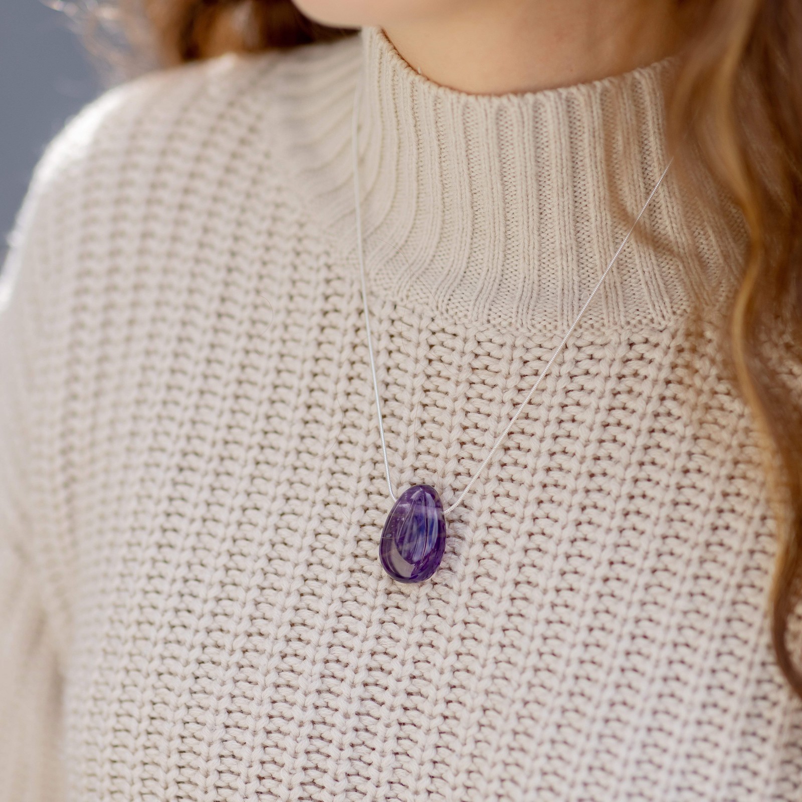Amethyst Drop Pendant with Cotton Band Drilled | Gemstone Jewellery