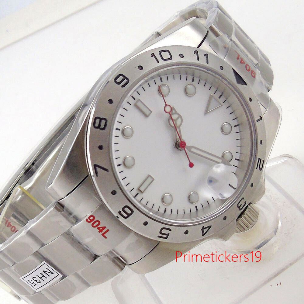 39mm Automatic Men’s Watch White Sterile Dial Sapphire Fixed Bezel NH35 PT5000