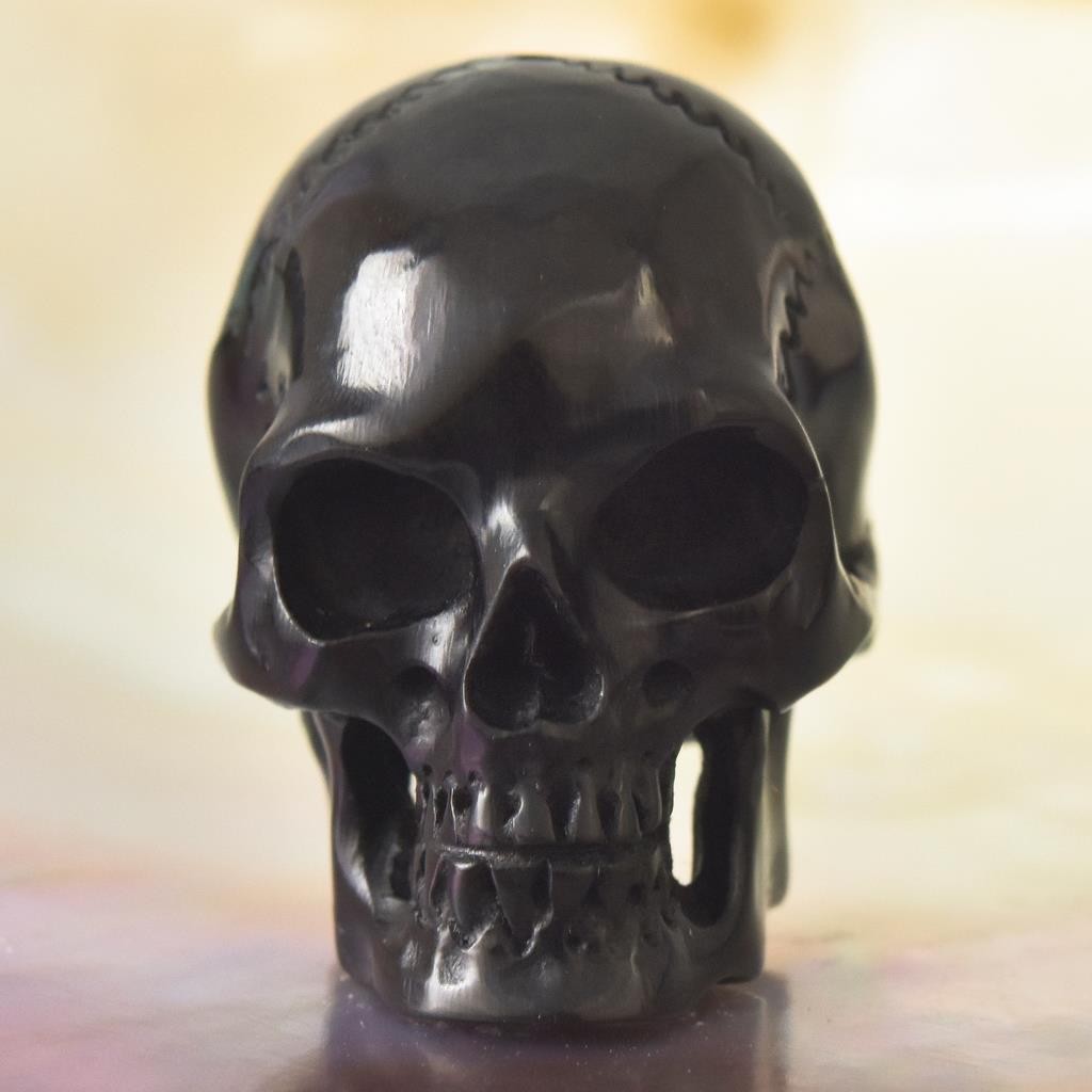 27.22mm Carved Black Horn Human Skull Bead Vertical Drill Jewelry Supply 6.90g