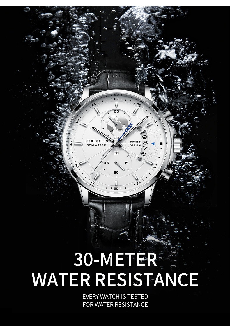 Men Genuine leather Watch Stainless Quartz Multi-functional Classic Wristwatch