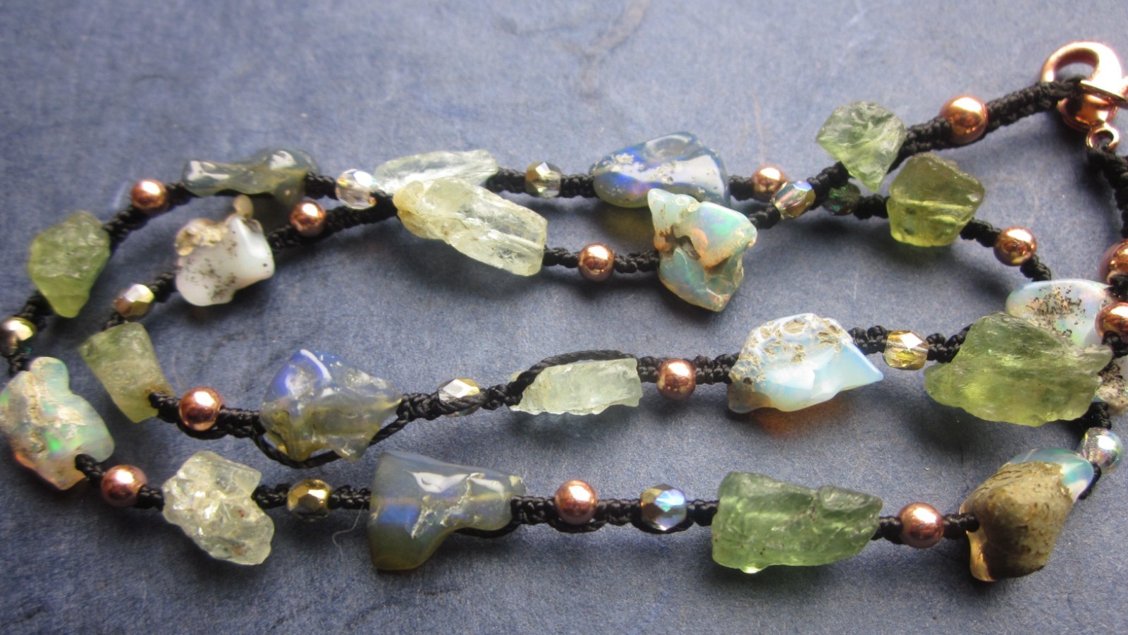 Necklace Black Ethiopian Fire Welo Opal Apatite Aquamarine Copper Raw Heals GIFT