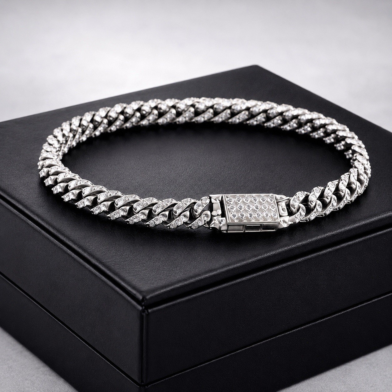 Moissanite Cuban Link Bracelet Men’s Silver Tone Iced Hip Hop Jewelry