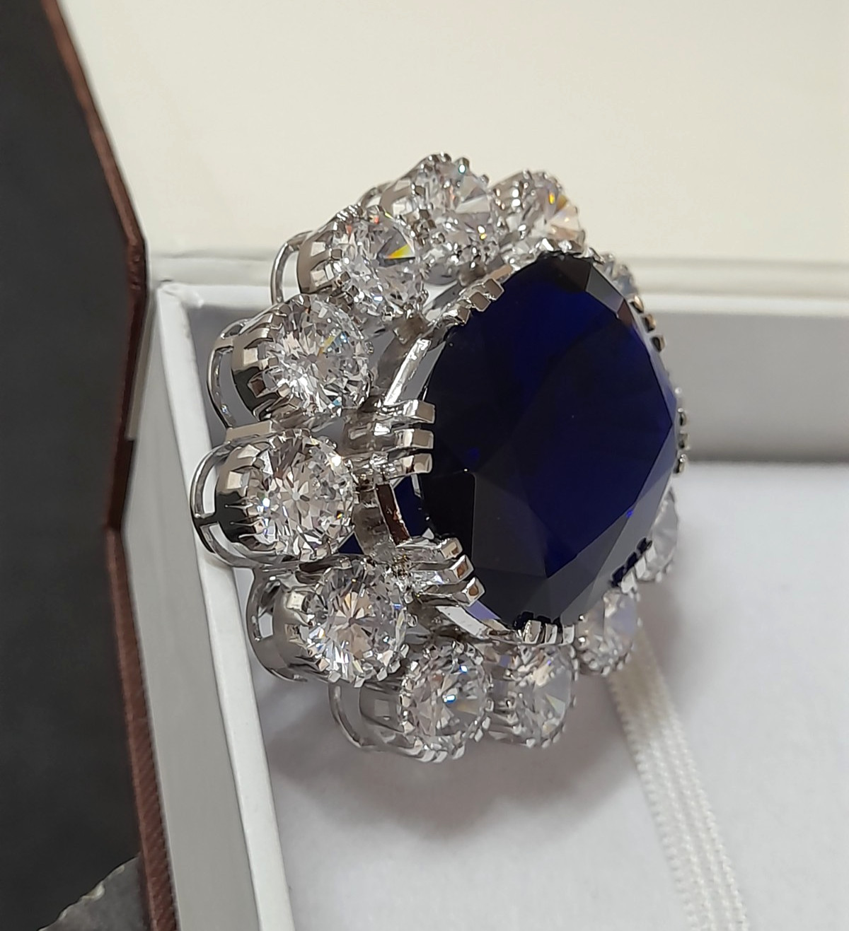 Lab Blue Cushion Cut Halo Fine 925 Silver Brooch Queen Victoria Inspired Jewelry
