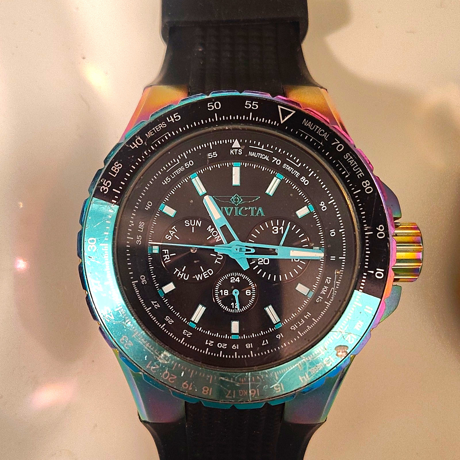 Invicta Nautical Men’s Quartz Black Dial Multicolor Case 50mm 100m Silicone