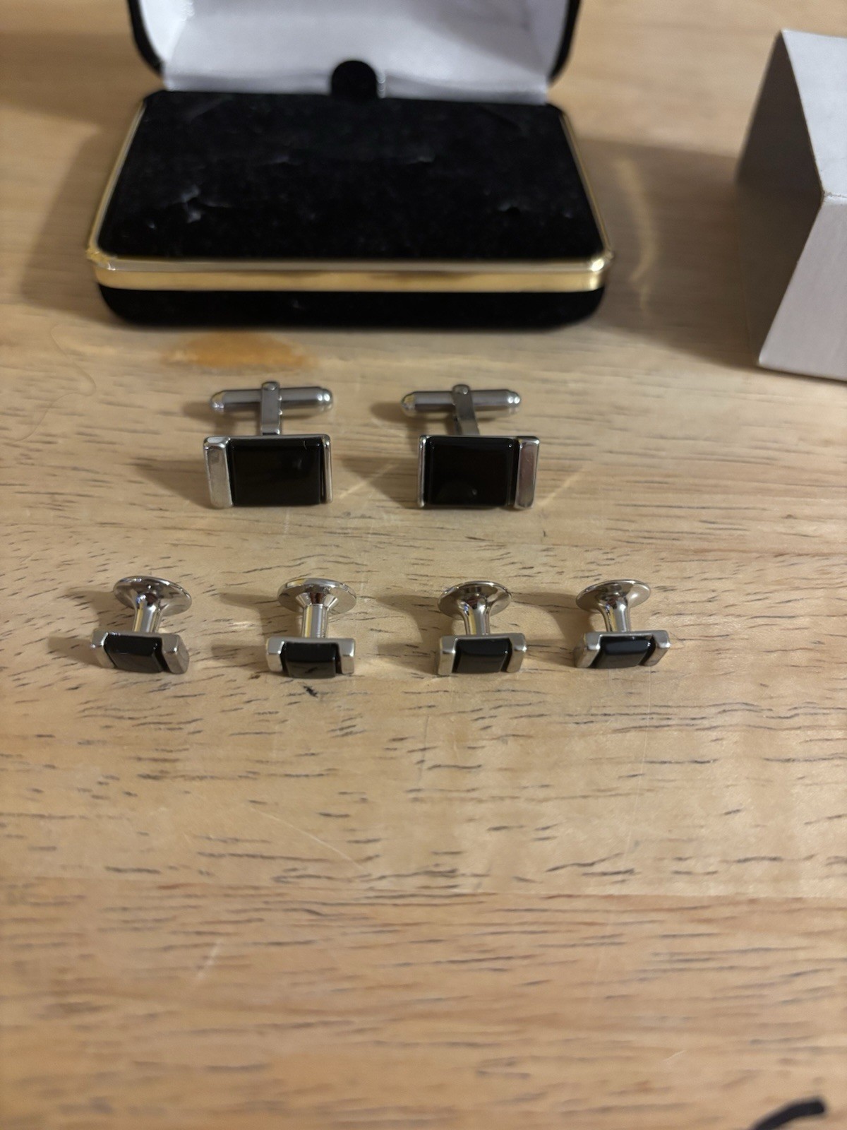 Lot Of 2 Pronto-Uomo Cufflink and Stud Silver and BlackSet Missing OneStud Men’s
