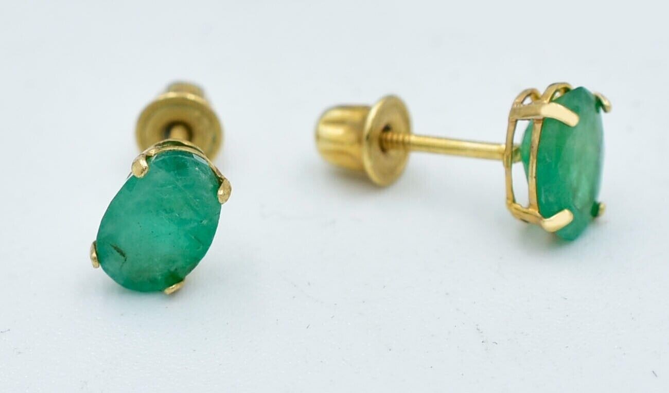 GENUINE 1.34 Cts EMERALD STUD EARRINGS 14K GOLD – Free Appraisal – SCREW BACKS