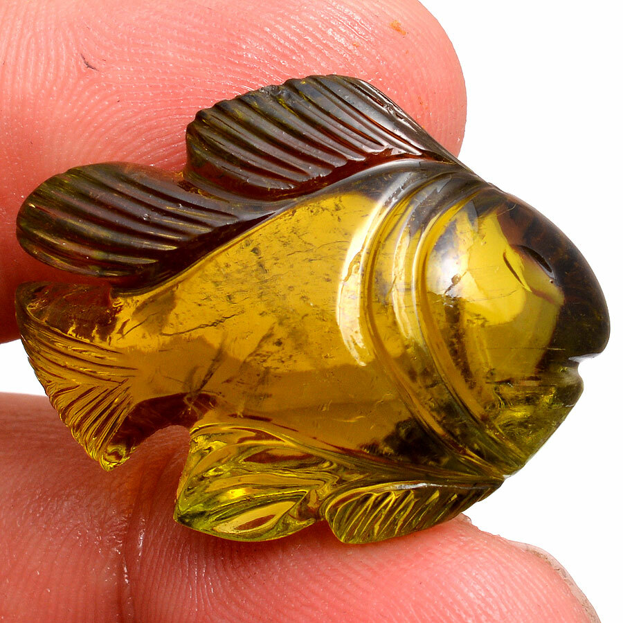 52.00 Cts Natural Tourmaline Untreated Fish Carved GTL CERTIFIED Magnificent Gem
