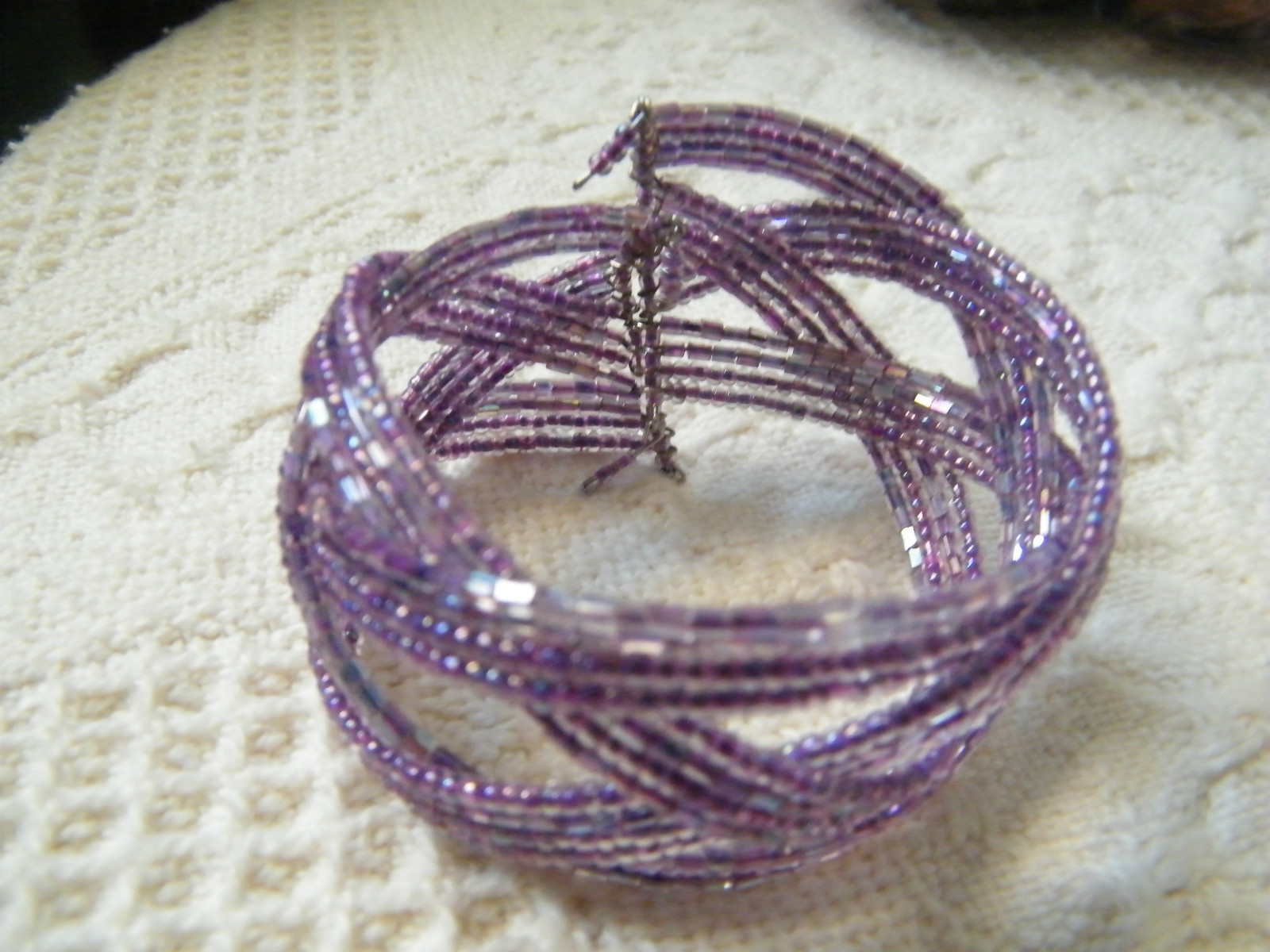 Beautiful Wrap Cuff Bracelet Lavander AB Seed Beads 1 1/2 Inch Wide CUTE