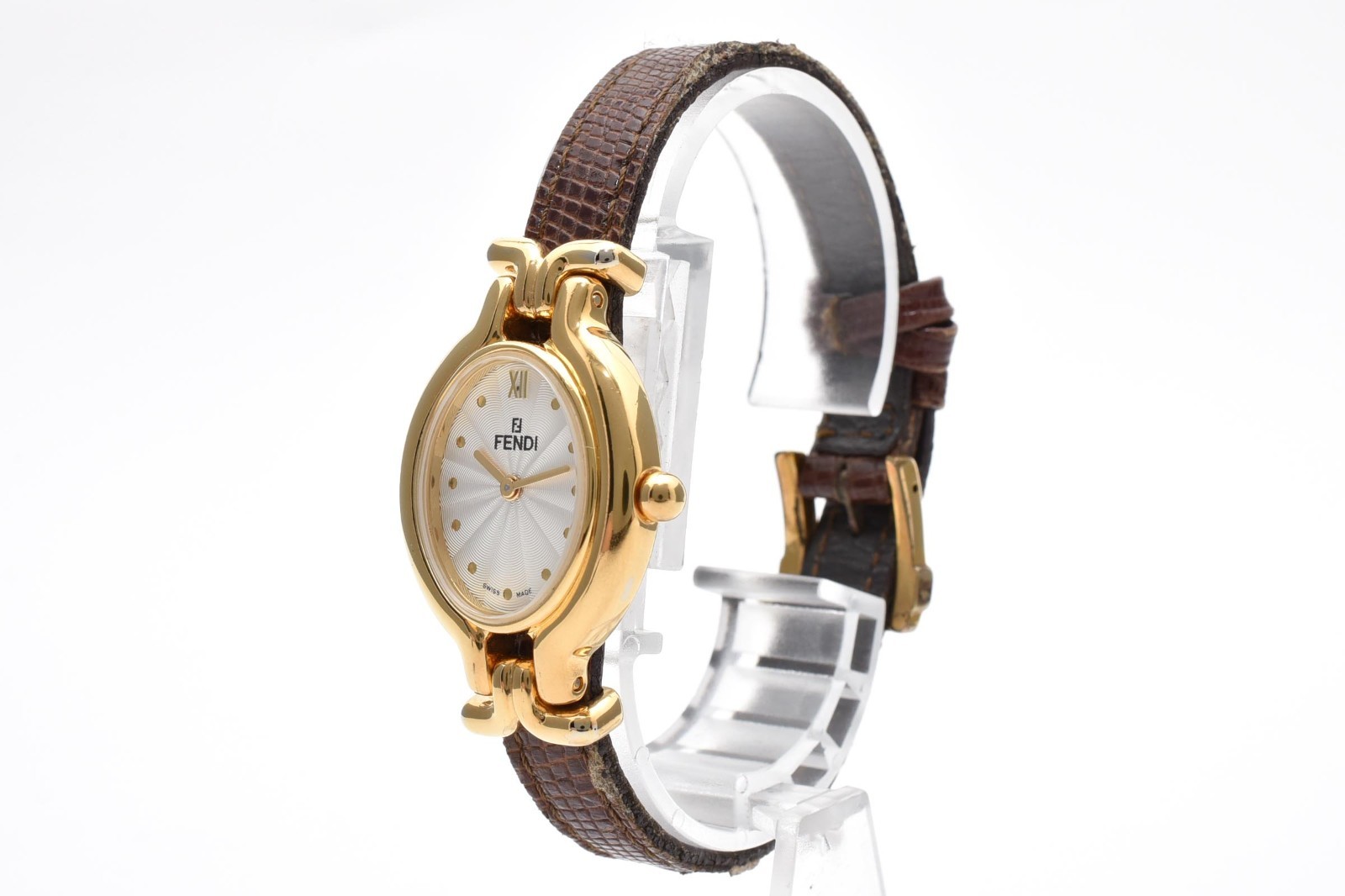 [Box] Fendi 640L Quartz White Oval Gold Plated Changeable 5 Straps Ladies Watch