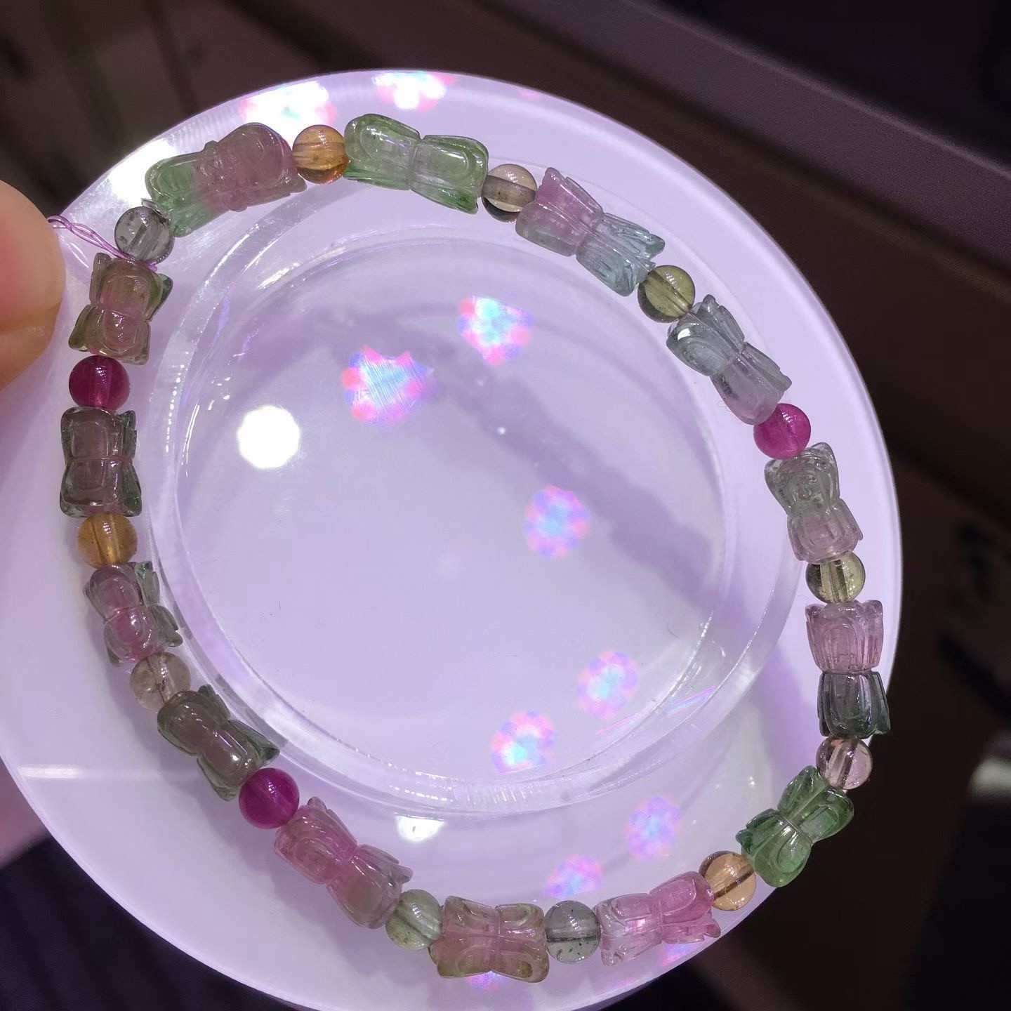 5.3*9.5mm Natural Color Tourmaline Crystal Quartz Carved Beads Bracelet