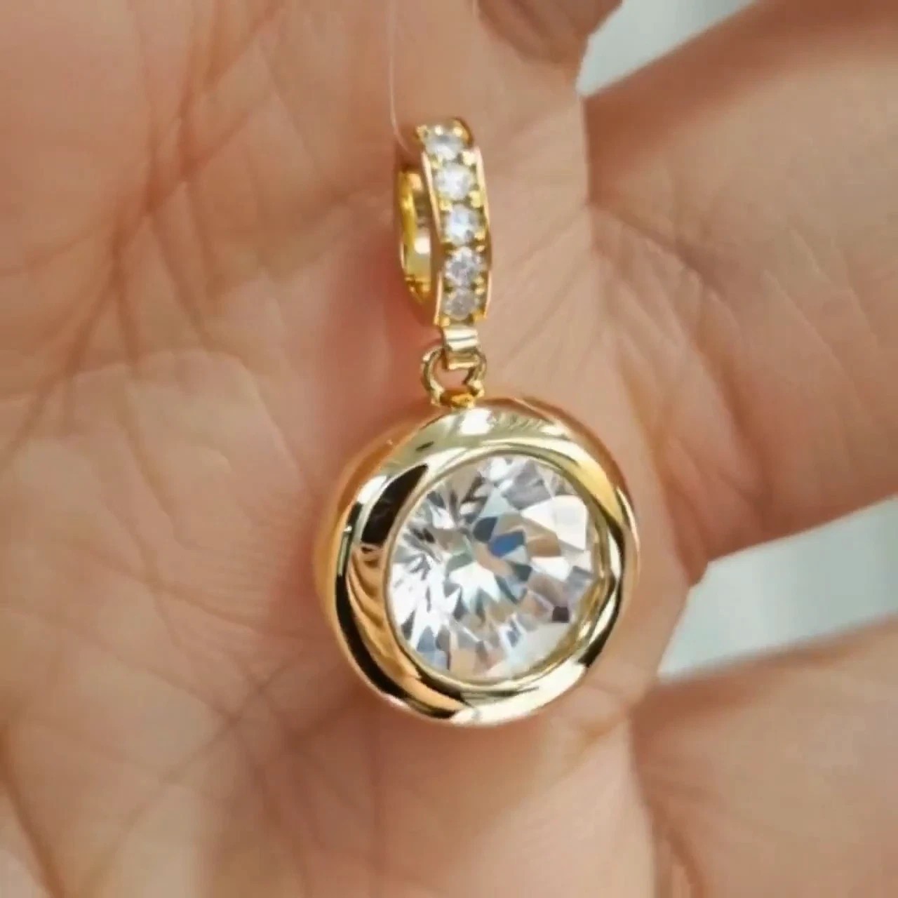 2CT Round Cut Created Diamond Bezel Set Charm Pendant 14k Yellow Gold Plated