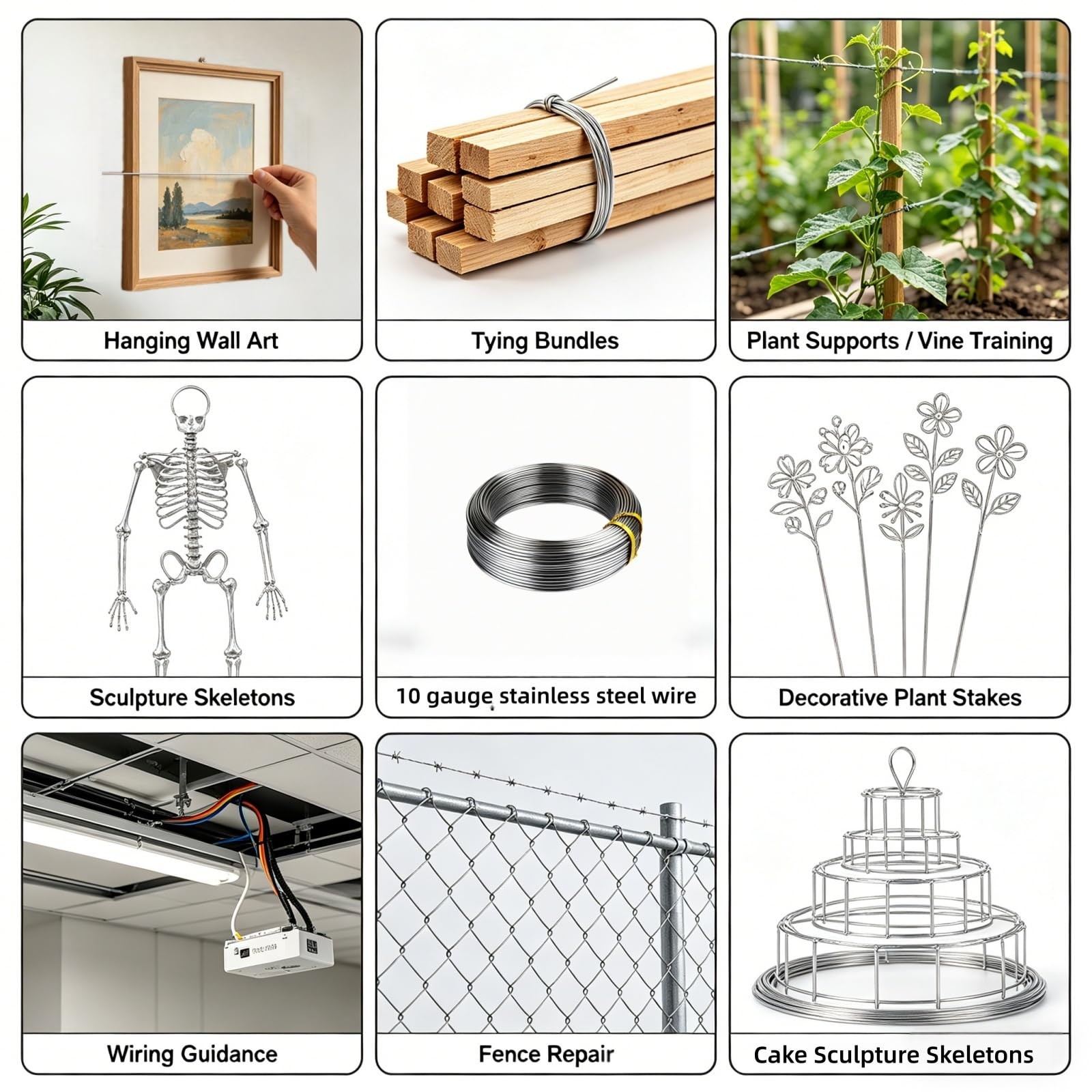 10 Gauge 304 Stainless Steel Wire 39 FT – 2.6mm Thick Rust-Resistant Heavy Du…