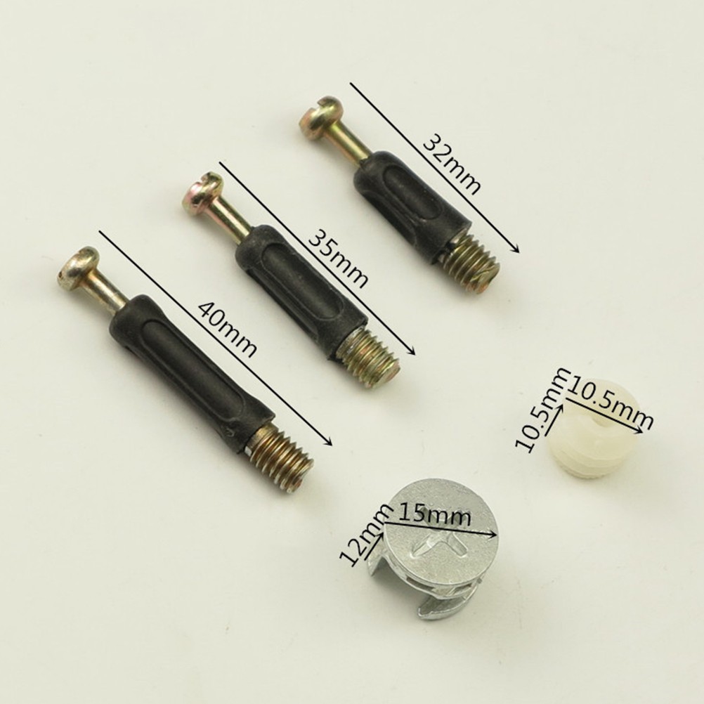 24 Sets Durable Cam Bolt Nut Dowels Furniture Fasteners Plastic Zinc Alloy Metal